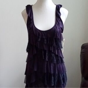 Eyeshadow Violet Purple Blue Ruffled Asymmetrical Layered Tank Top Tunic